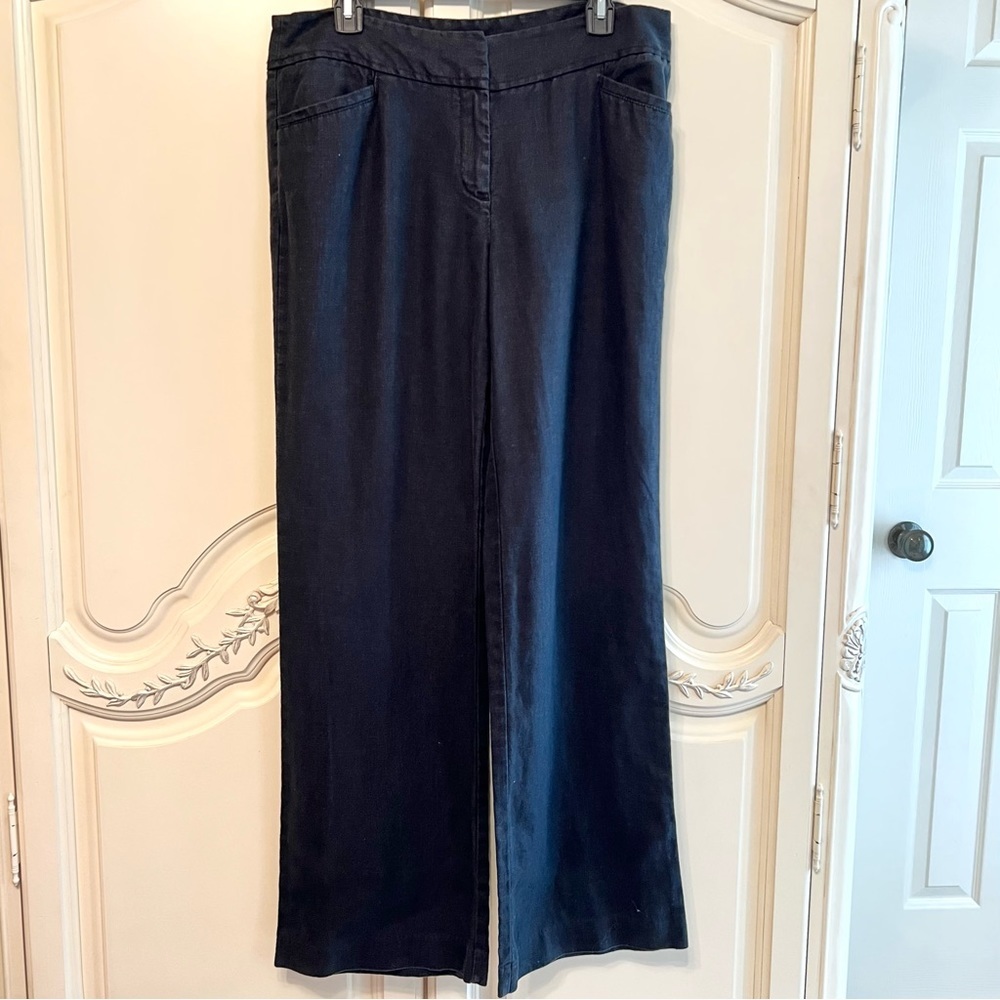 ANN Taylor LOFT 100% Linen Julie Trouser Pant in Black, Size 10